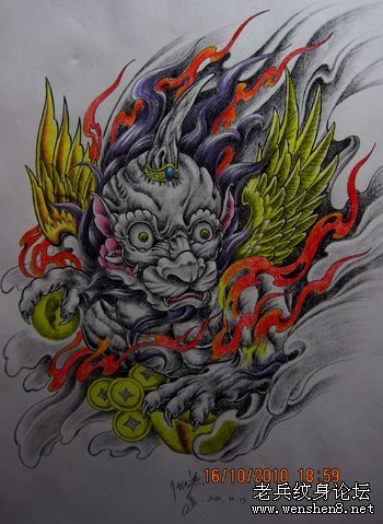 神兽纹身图案大全：招财神兽貔貅纹身图案纹身图片