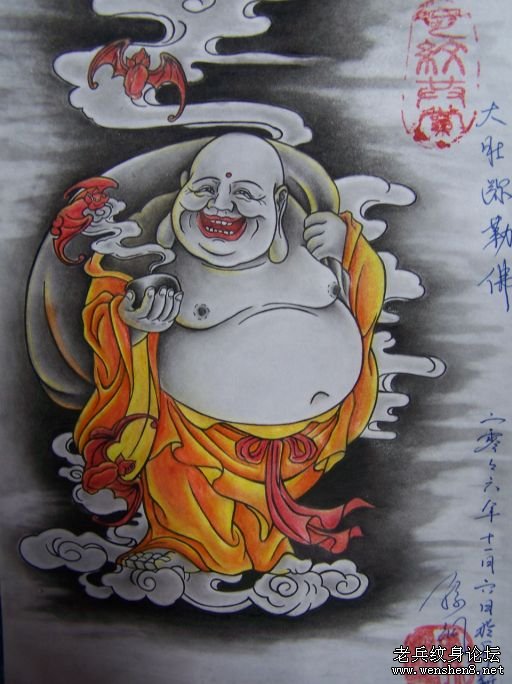 佛纹身图案大全：弥勒佛纹身图案纹身图片