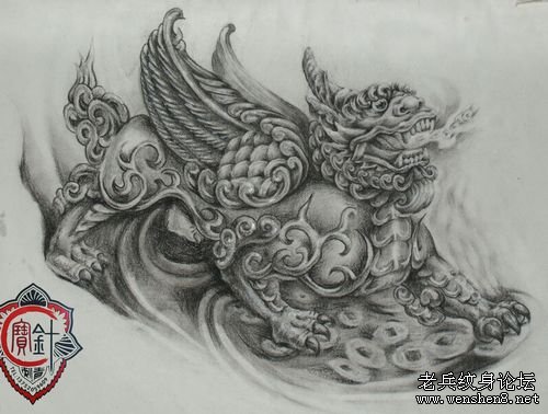 神兽纹身图案大全：招财神兽貔貅纹身图案纹身图片