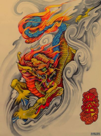 麒麟纹身图案大全：彩色麒麟纹身图案纹身图片