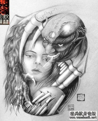 恶魔美女纹身图案图案大全：欧美恶魔美女纹身图案纹身图片