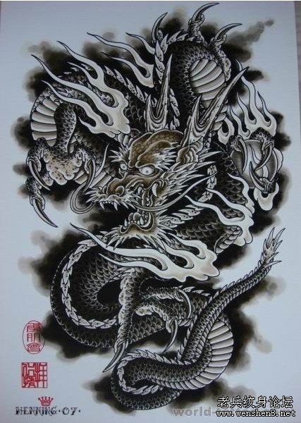 龙纹身图案大全：满背龙纹身图案纹身图片
