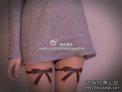 图腾蝴蝶结纹身图案大全：腿部图腾蝴蝶结纹身图案纹身图片