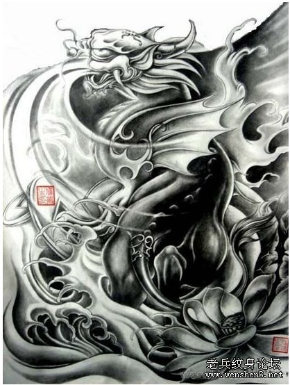 神兽纹身图案：招财神兽貔貅纹身图案纹身图片