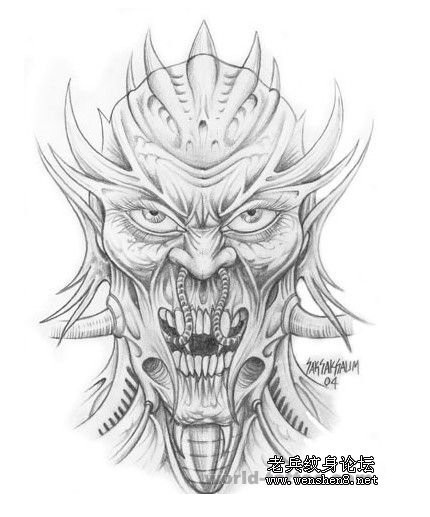 欧美纹身图案：欧美恶魔鬼头纹身图案纹身图片