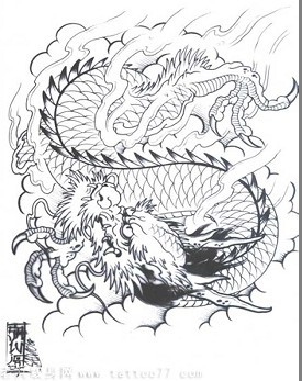 一款中国传统三爪龙纹身图案欣赏