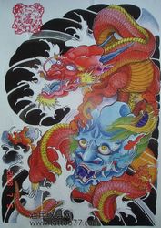 时尚经典的半胛披肩龙纹身手稿