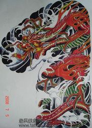 经典的半胛龙纹身手稿