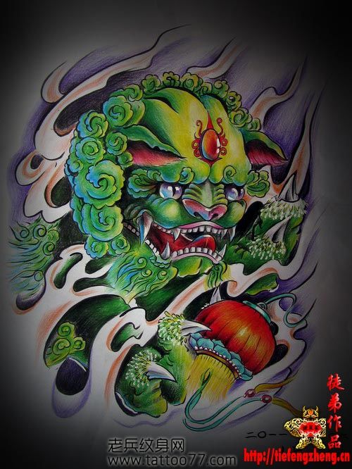 霸气的神兽唐狮纹身图案