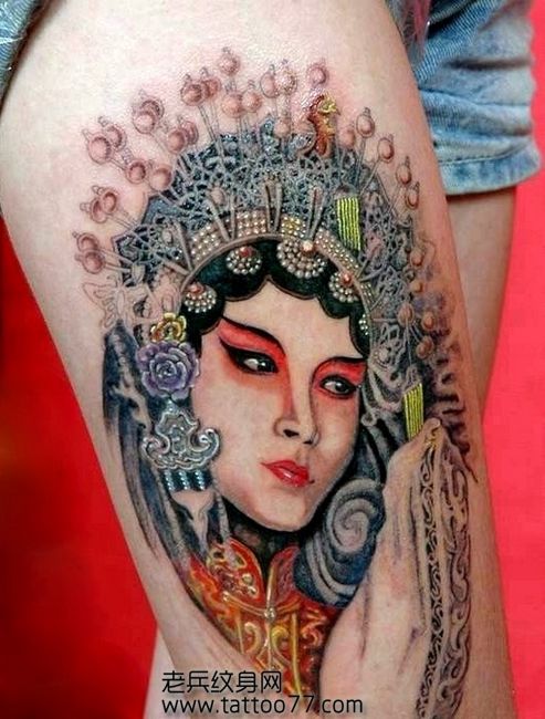 美女腿部花旦纹身图案