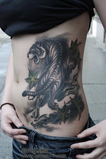 美女腹部老虎纹身图案