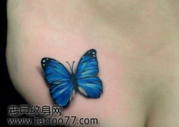 唯美的美女臀部彩色蝴蝶纹身图案
