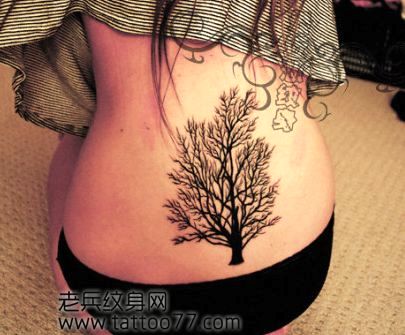 美女腰部图腾树纹身图案