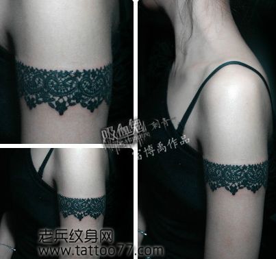 美女手臂时尚经典的蕾丝纹身图案