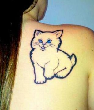女孩子肩背好看的图腾猫咪纹身图案