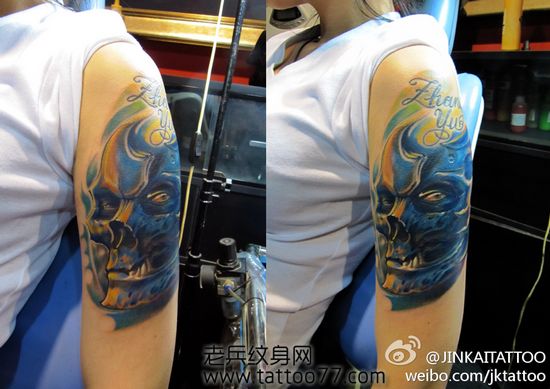 流行纹身图案—手臂彩色骷髅纹身图案