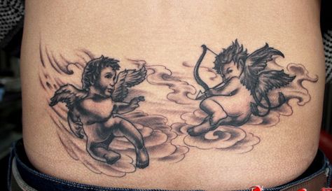 腰部可爱的小天使丘比特纹身图案