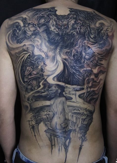 超酷超帅的满背恶魔天使纹身图案