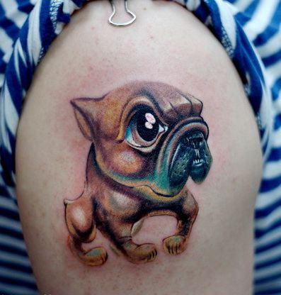 手臂卡通斗牛犬纹身图案